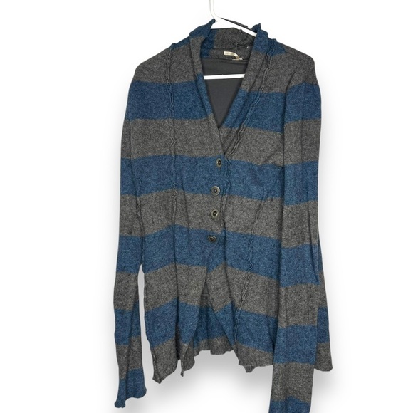 Free People Striped Angora Cardigan Size Large Blue Gray Button Down - Picture 1 of 8